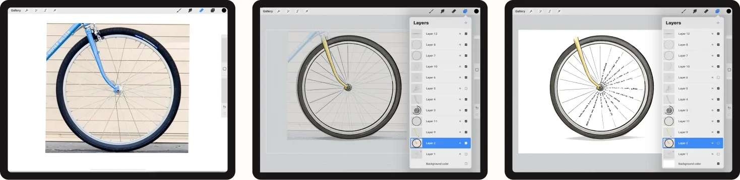 The process of tracing and copying a bicycle tire